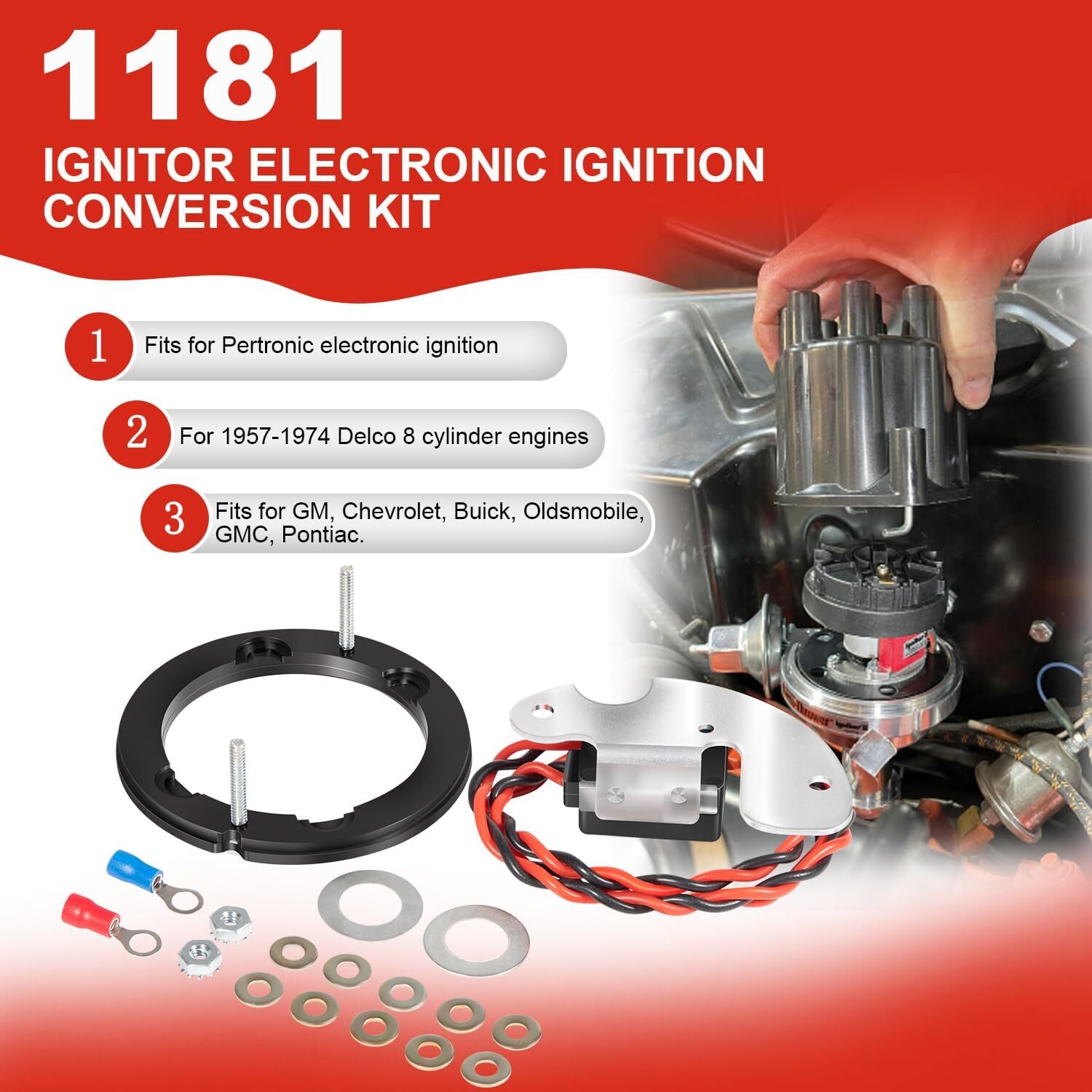 For Pertronix 1181 Ignitor Electronic Ignition Conversion Kit for Delco 8 Cylind
