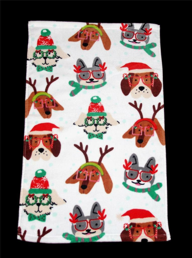 Varied Christmas Dogs Hats Scarves Antlers Decorated Glasses Etc  Hand Towel NWT