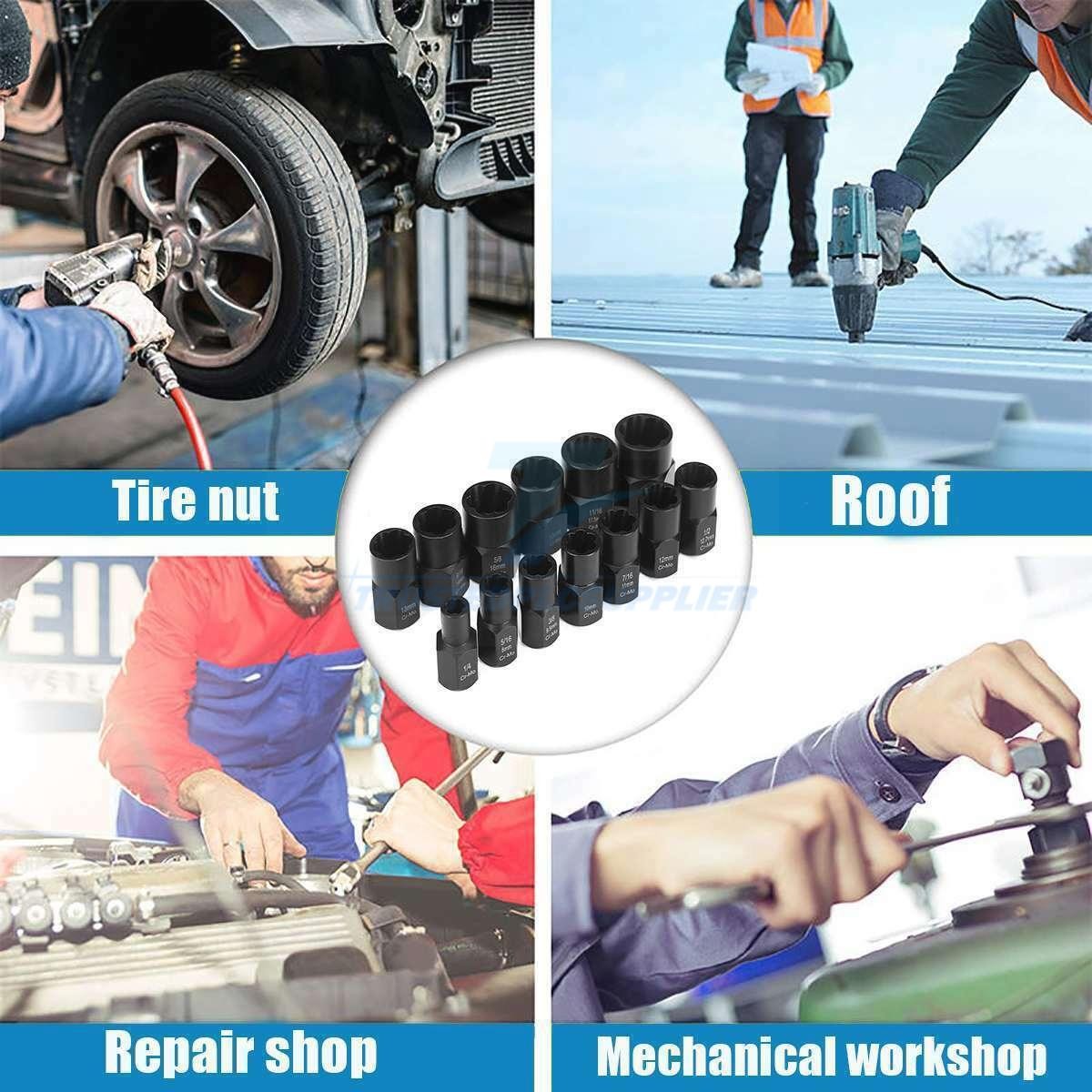 13pcs Impact Damaged Bolt Nut Screw Remover Extractor Set Twist Socket Tool Kits