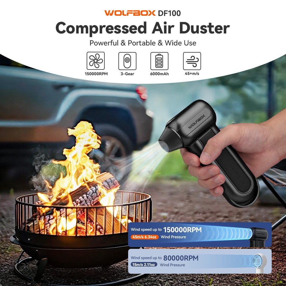 WOLFBOX DF100/MF200 Electric Air Duster Super Power Turbo Fan for Keyboard, Car