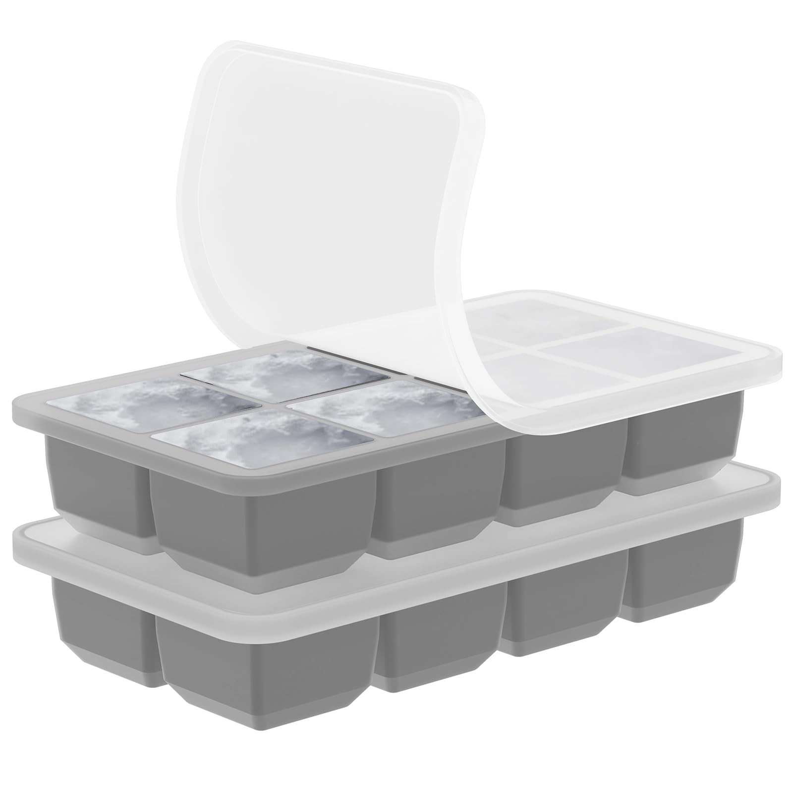 2 Pack Silicone 2 Inch Large Ice Cube Molds for Cocktails Wine Large, Gray