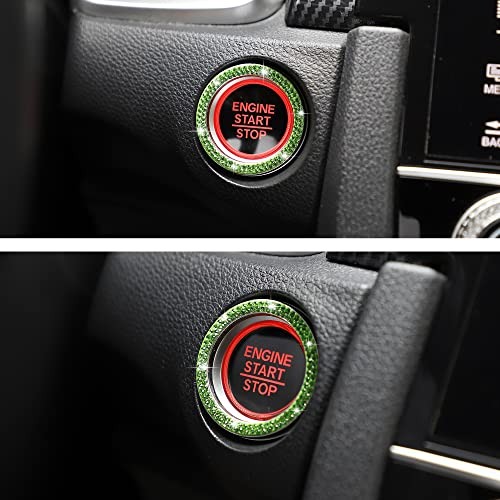 Light Green Bling Car Engine Start Button Cover - 2 Pieces - Ignition Ring