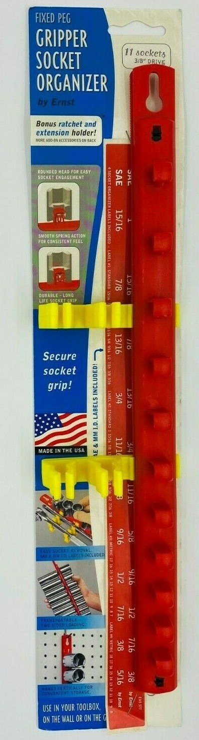 Ernst 8050 3/8 Inch Drive Fixed Peg Gripper Socket Organizer Red New