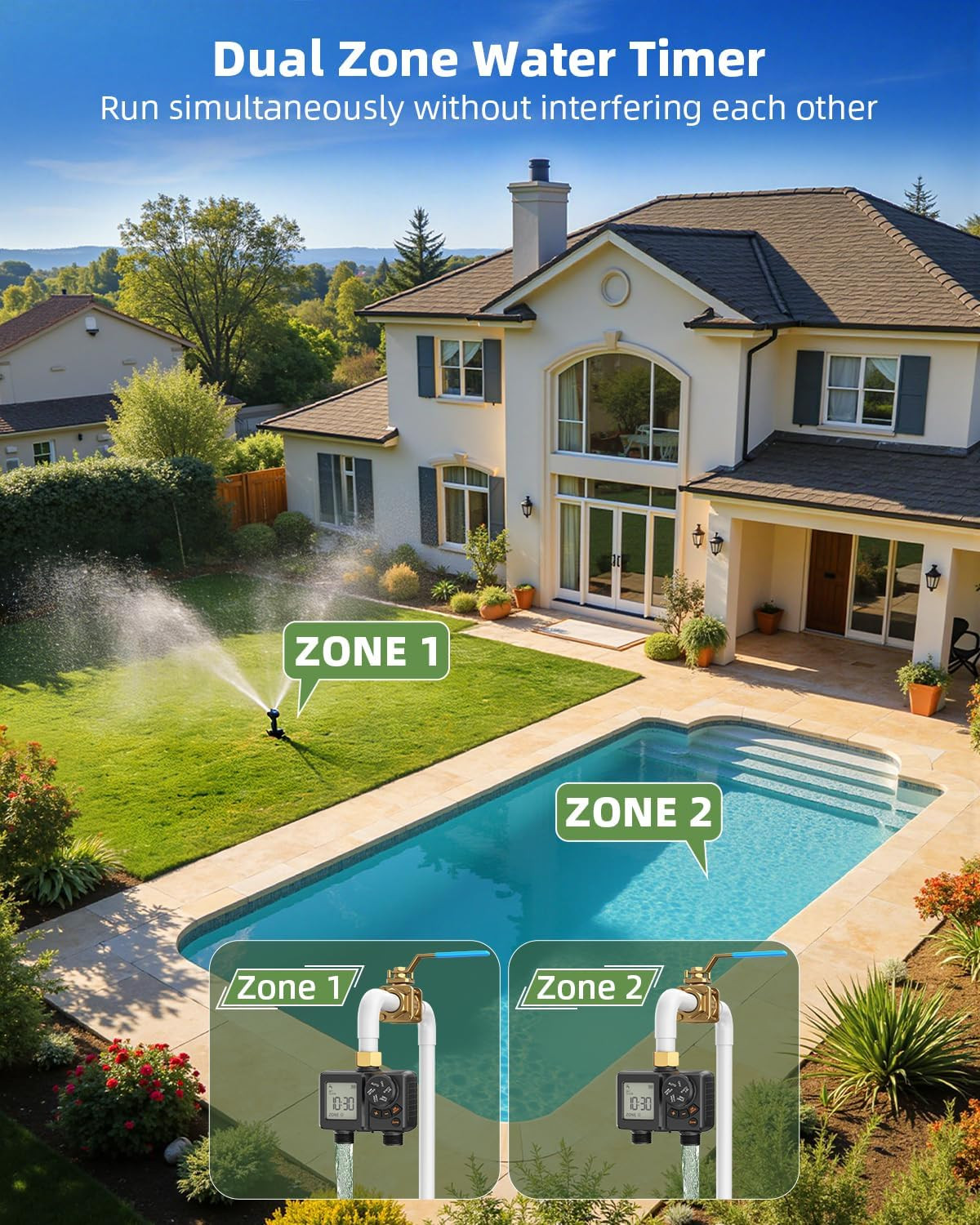 Sprinkler Timer 2 Zone,Water Timer for Garden Hose with Lithium Battery Hose Tim