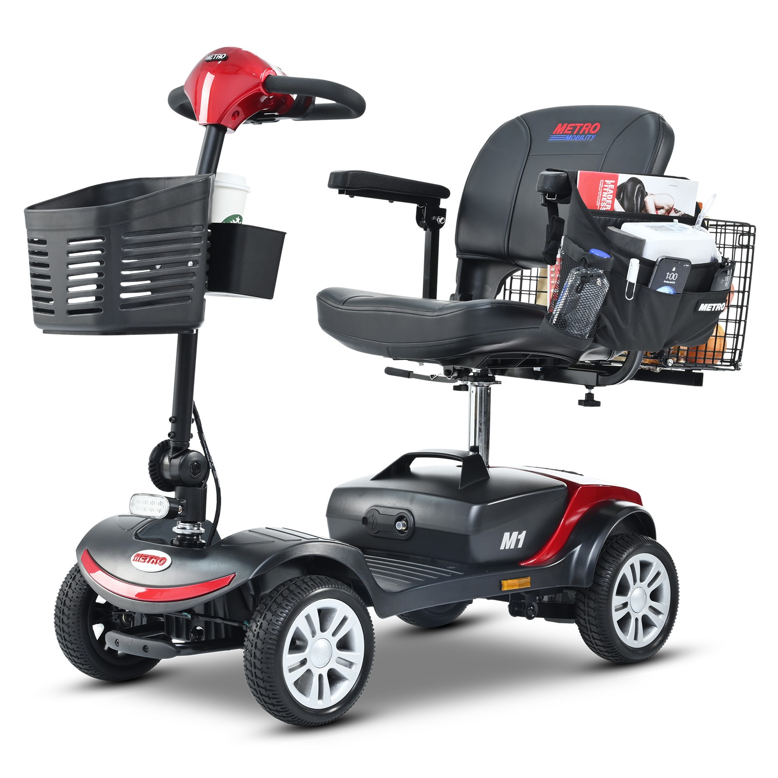 METRO 4 Wheel Travel Mobility Scooter with 300W Motor for Adult-300lbs, RED