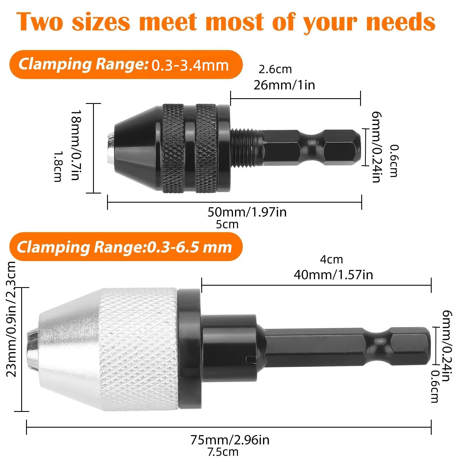 2x Keyless Chuck Converter 1/4" Hex Shank For Drill Accessories Quick Change