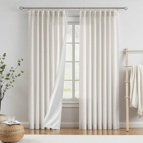 Pinch Pleated Light Filtering Curtains with 40"W x 108"L (Pack of 2) Natural