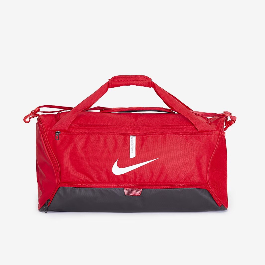 Nike Academy Team Duffel Bag Red Black White 60L Medium Soccer Workout Gym Bag