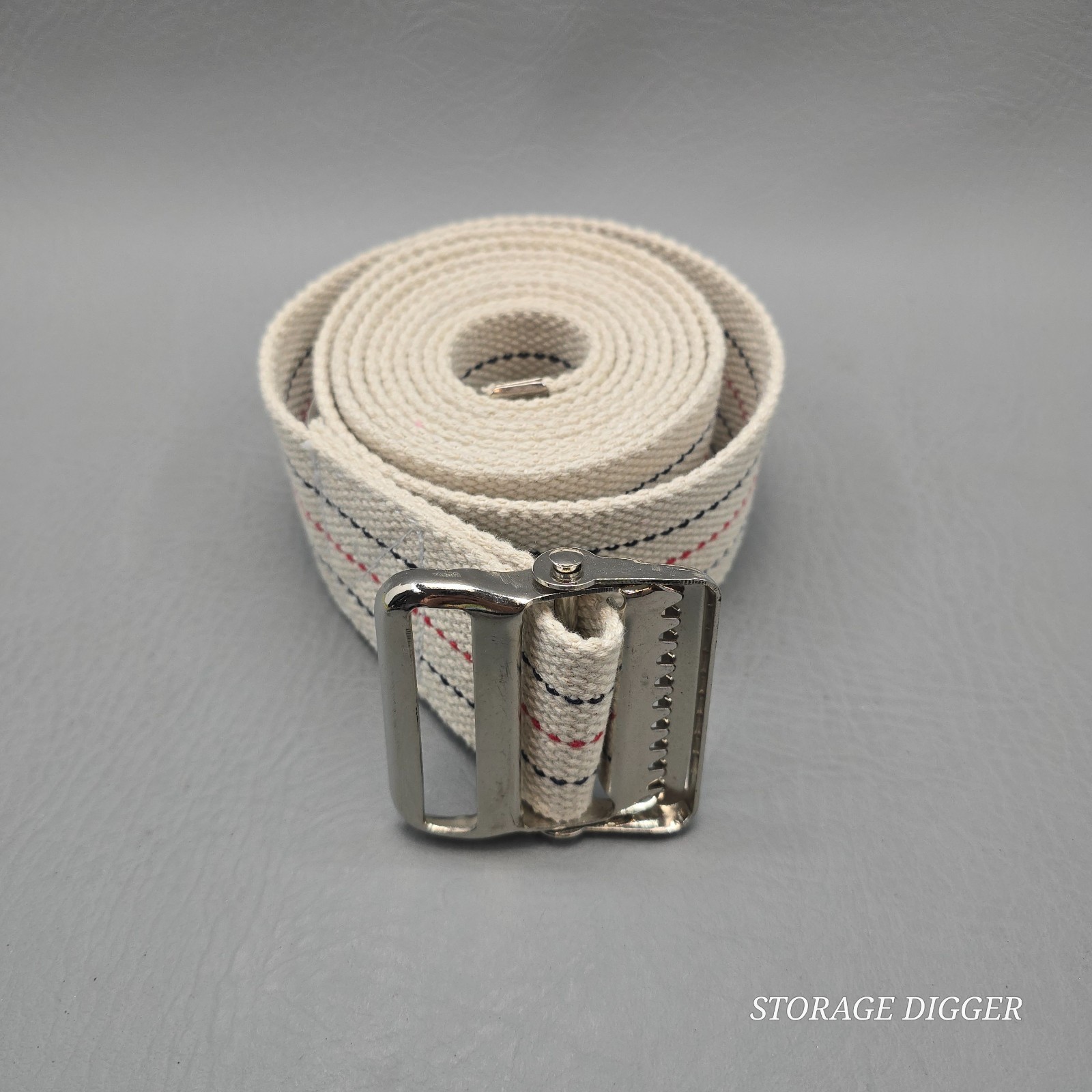 Medline MED821203XL Beige Striped 2" x 84" Gait Transfer Belt with Metal Buckle