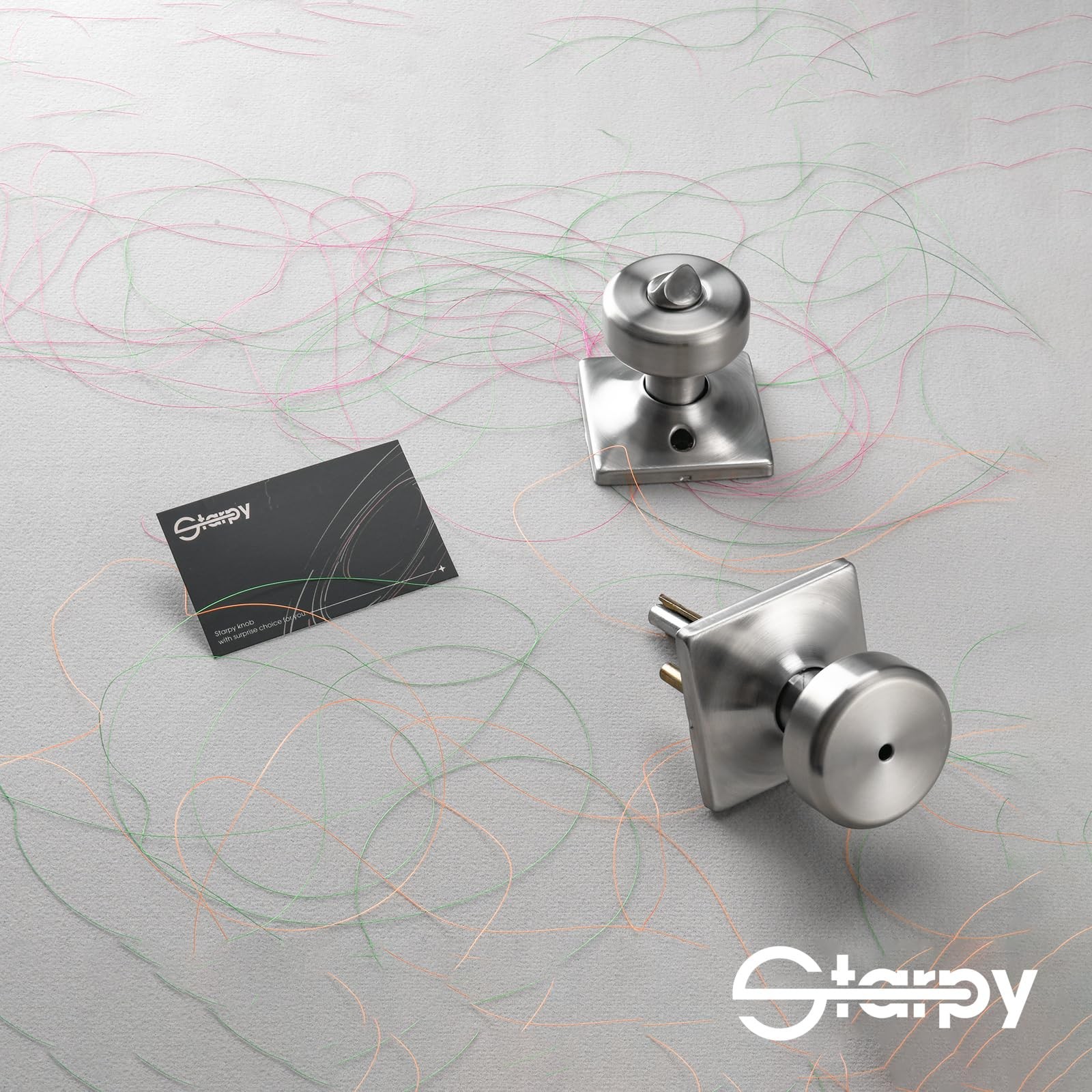 STARPY Brushed Nickel Door Knobs with Square 1-Privacy,