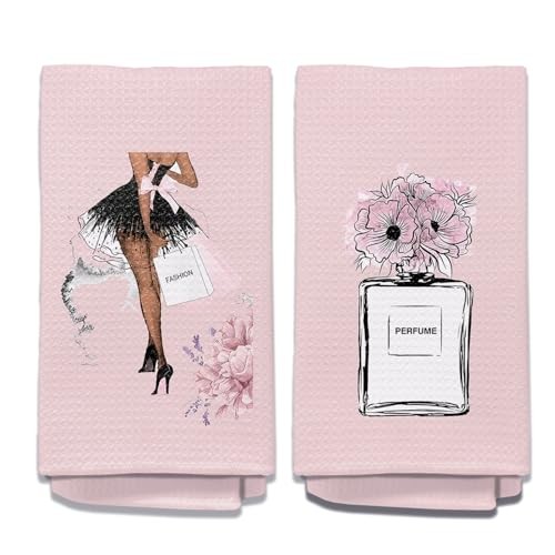 Black & Pink Bathroom Accessory Set of 2 Hand Towels - Pink A - Pink Base