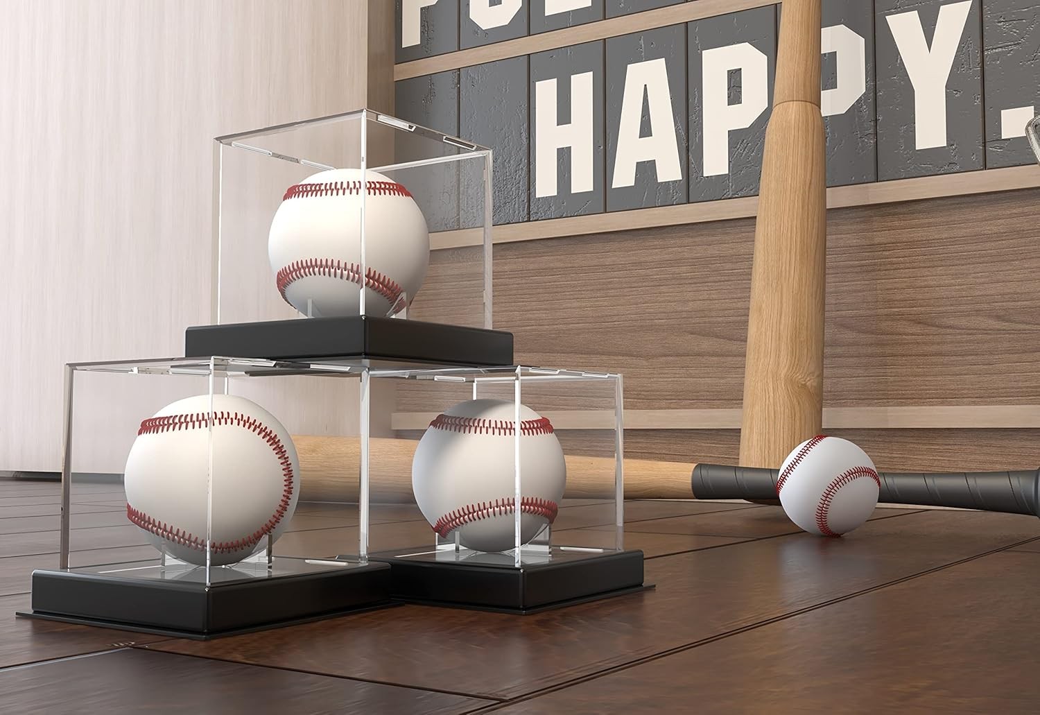 2Pcs Baseball Holder Display Case Cube with Stand UV Protection Cube