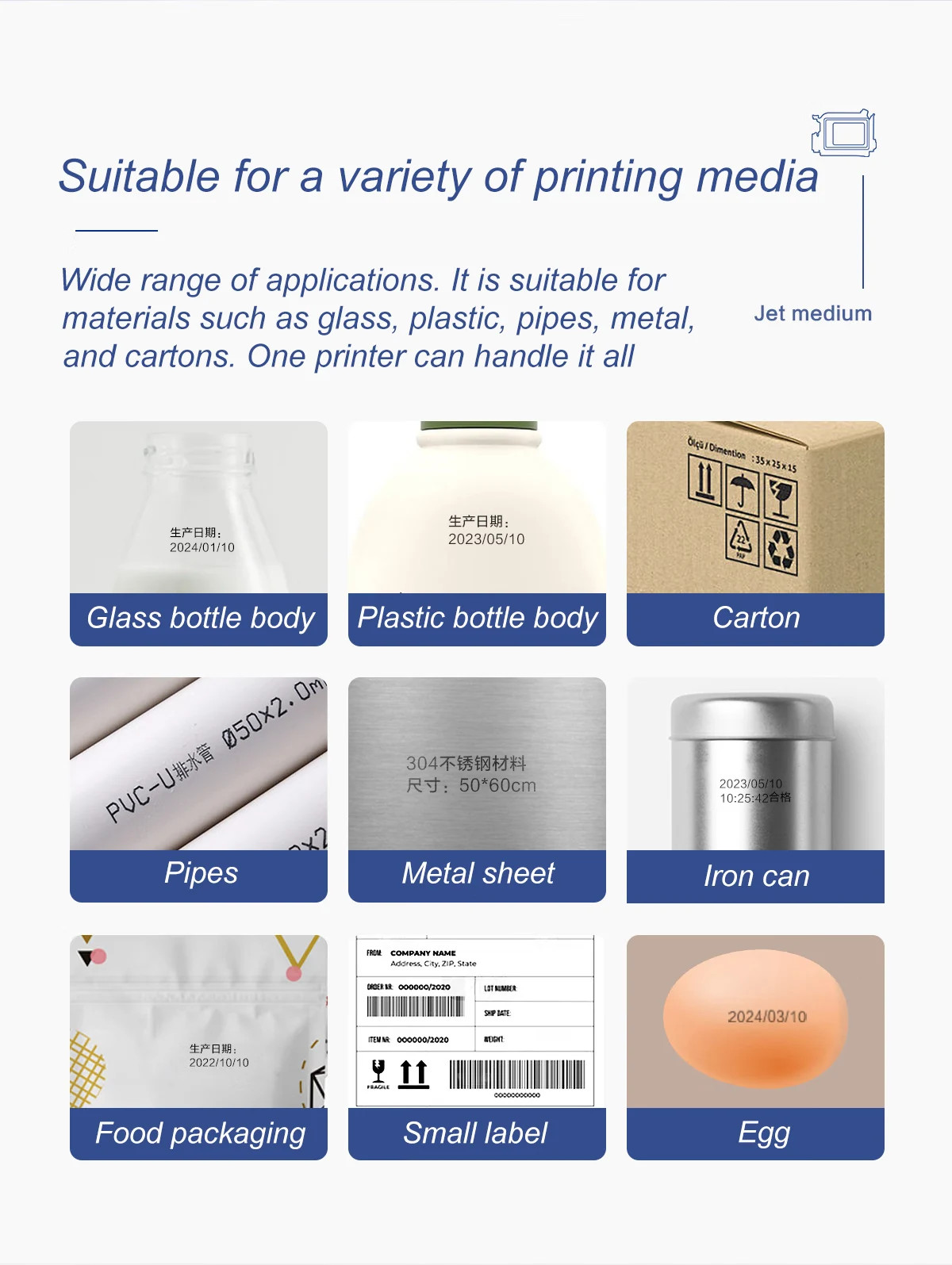Mini handheld inkjet printer prints expiration date, batch number text