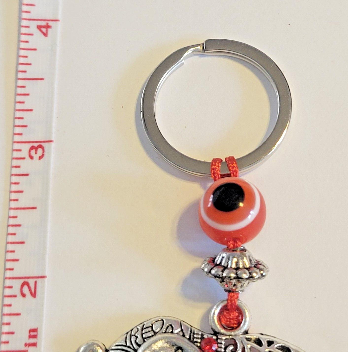 Elephant Key Chain Hanging Ring Silver Mati Red Evil Eye Protection Rhinestones