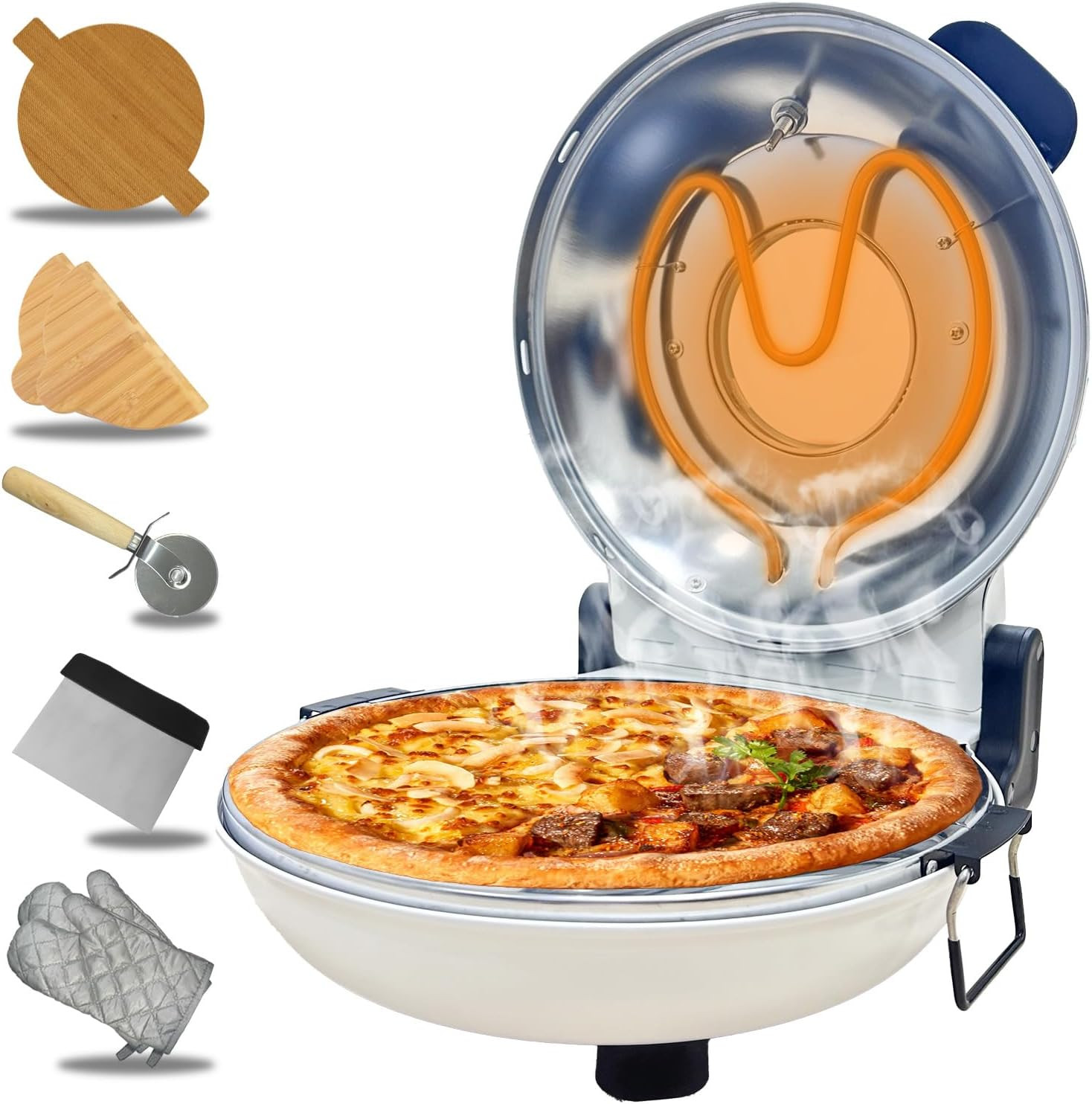 Pizza Oven Indoor, 12 Inch Retro Pizza Maker, Rapid Heating 800˚F, 1200W Glazed