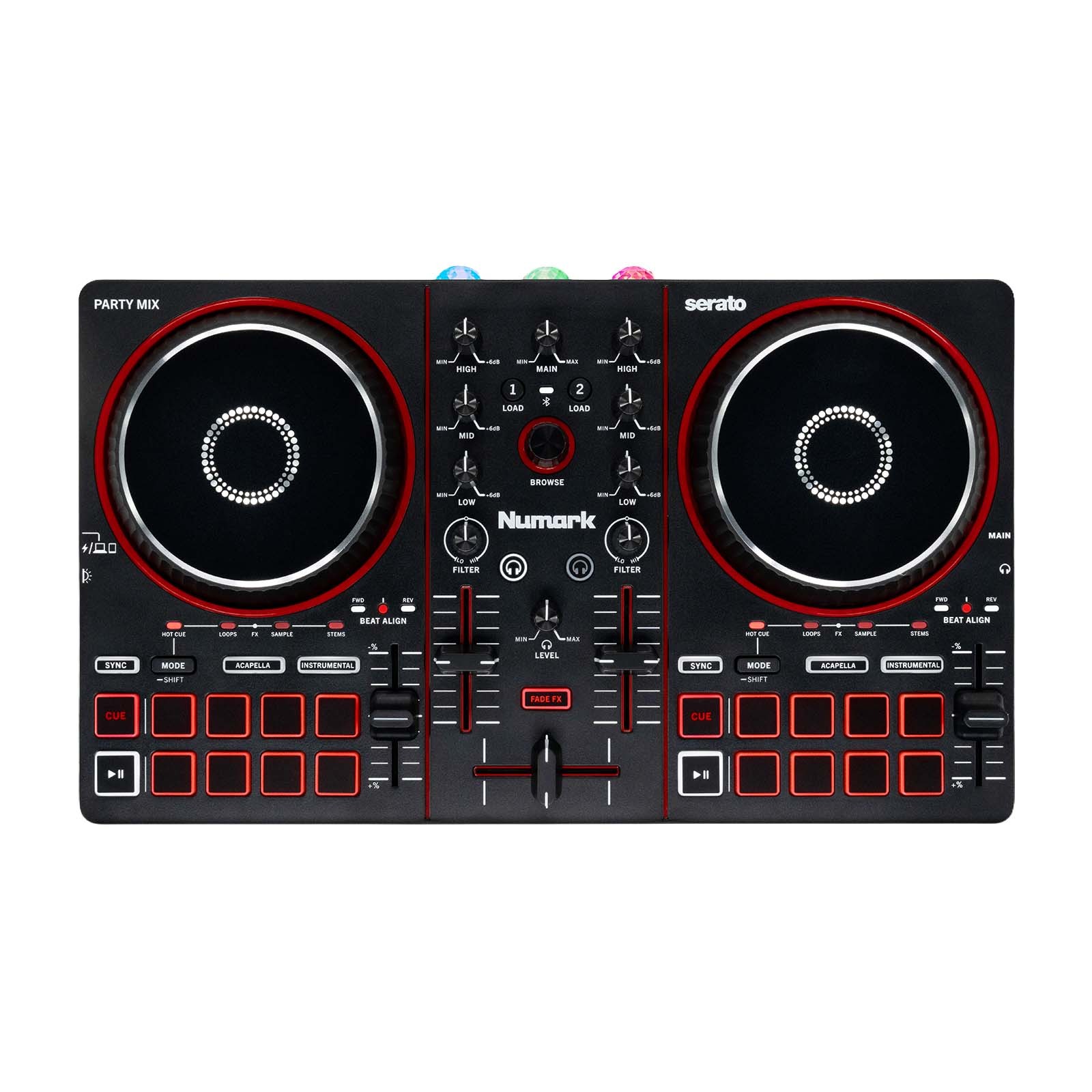Numark Party Mix III 2 Channel Deck DJ Controller w Built-In Light Show & Case