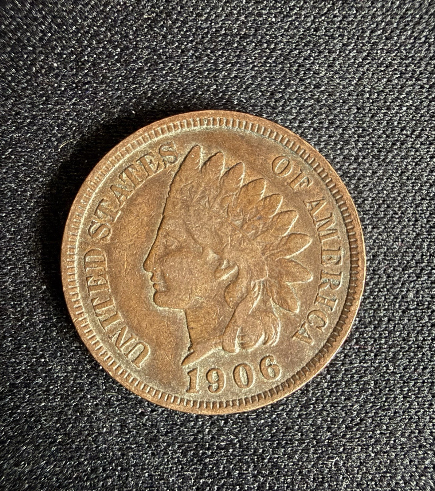 1906 1C BN Indian Cent "Liberty" partially visible - VF