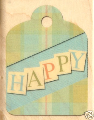 HAPPY TAG Wood Mounted Rubber Stamp INKADINKADO 94332 New