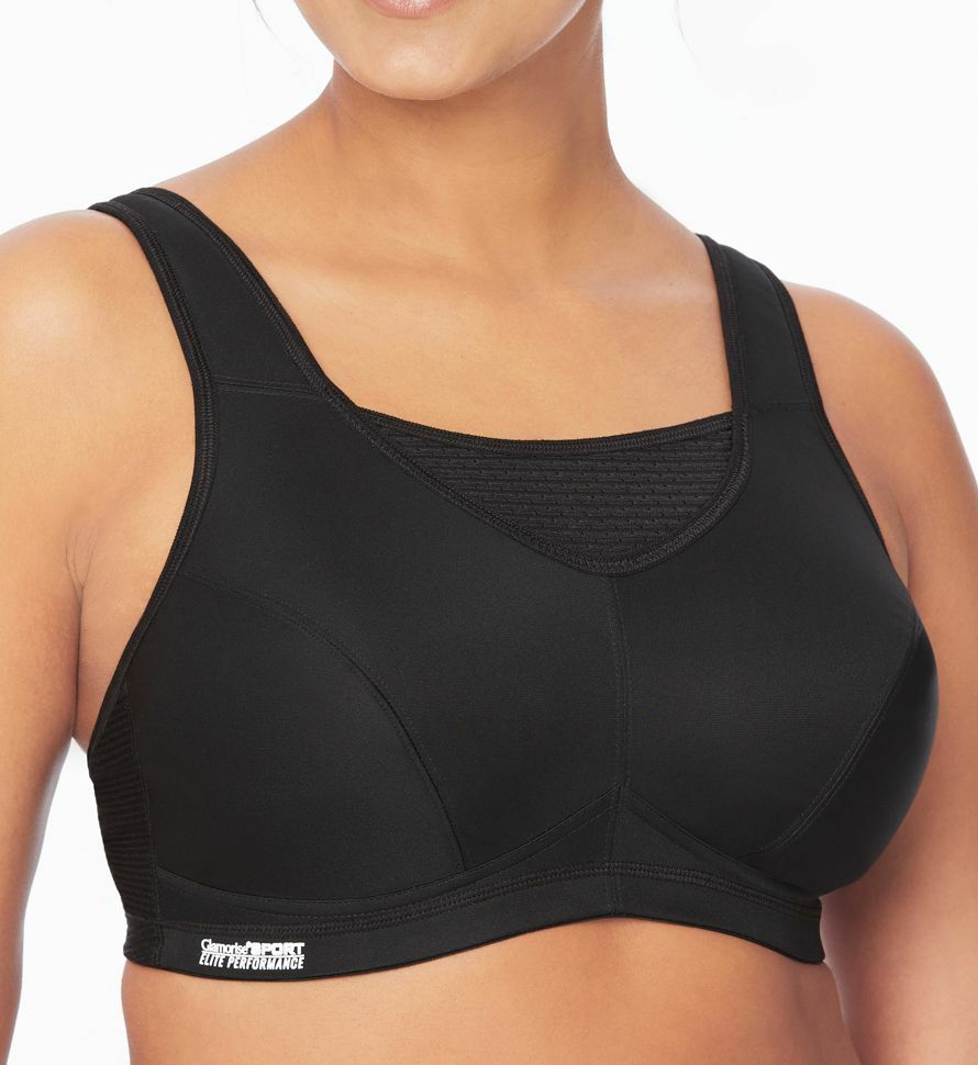 GLAMORISE Black Elite Mid-Impact Wire-Free Sports Bra, US 34DD, UK 34DD, NWOT