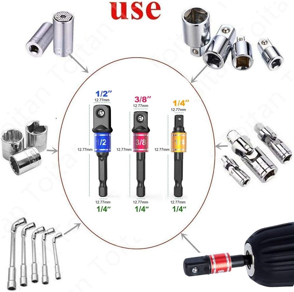 Durable Chrome Vanadium Hex Shank Adapter Set - 3 Pcs with Right Angle Extension
