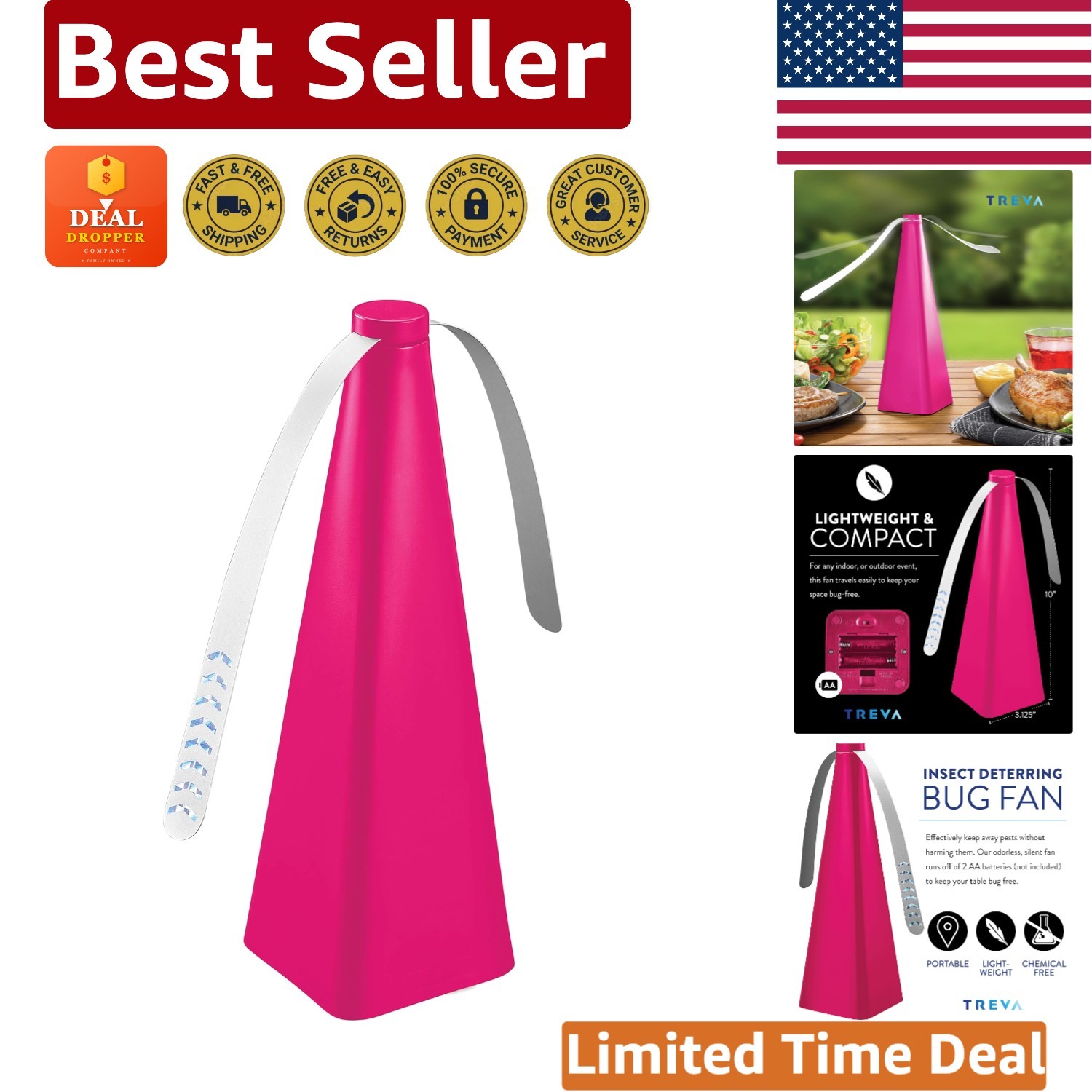 Portable Battery-Powered Bug Fan with Holographic Blades - 0.4 lb, Modern Design