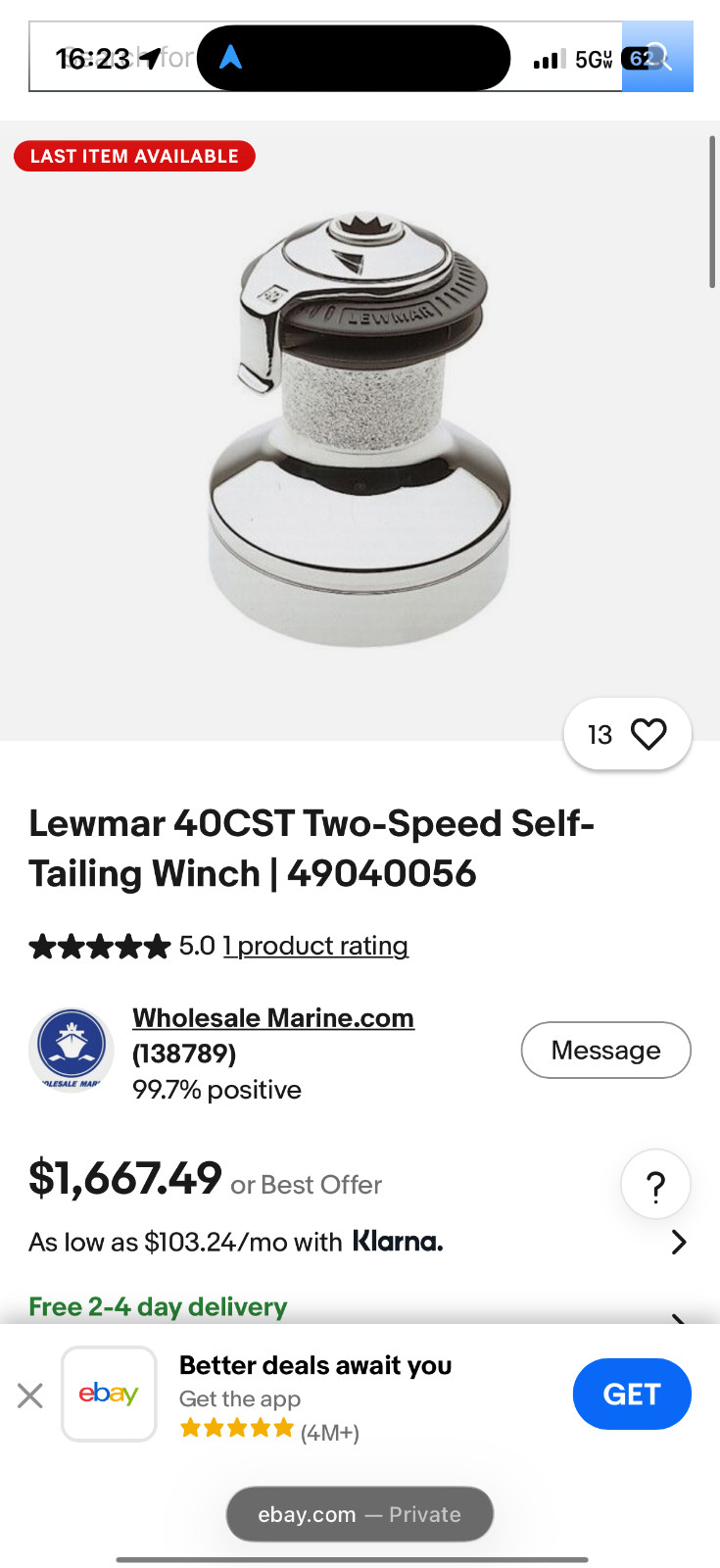 Lewmar 40CST Two-Speed Self-Tailing Winch | 49040056