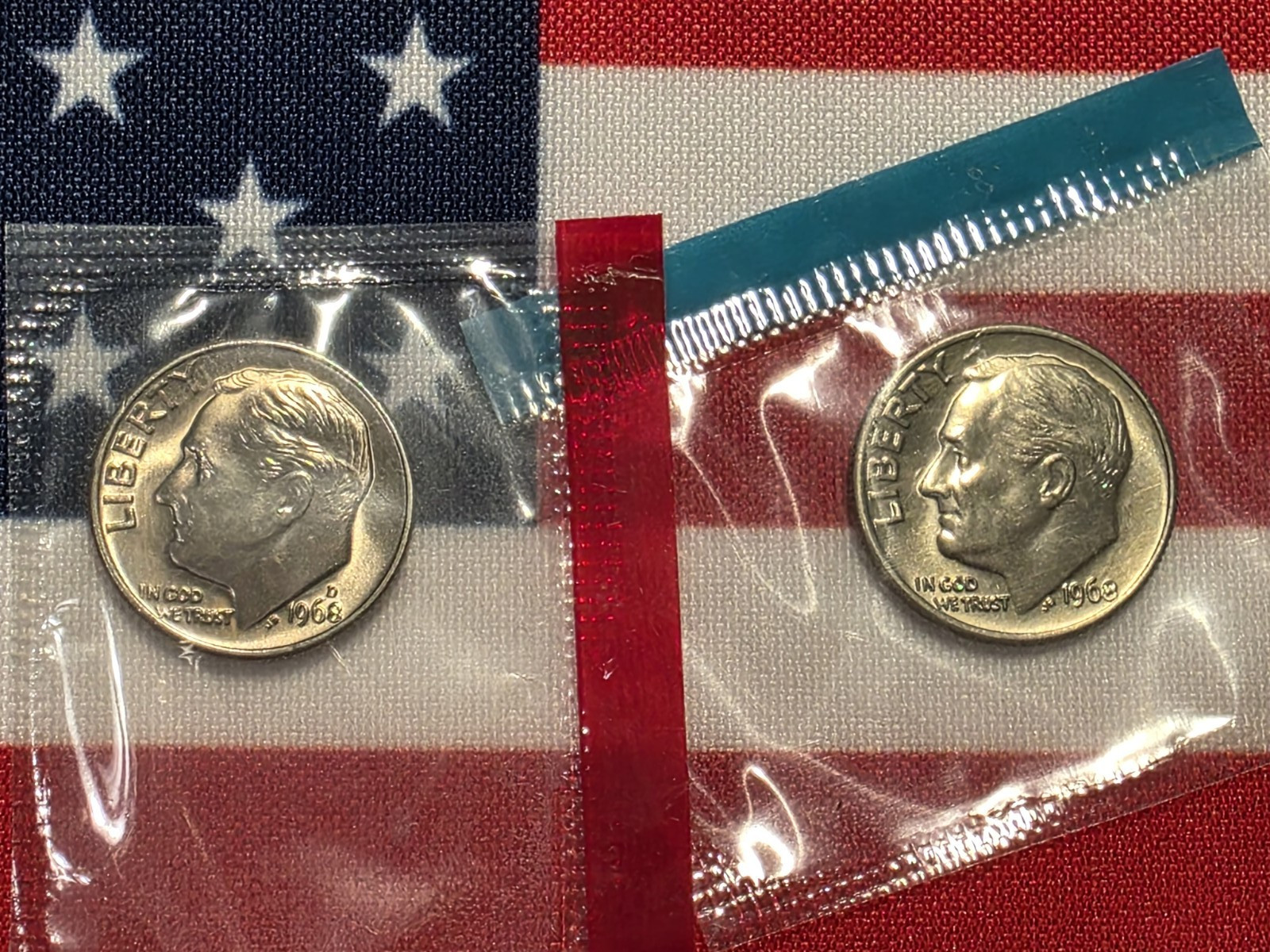1968 P D Roosevelt Dimes in Mint Cello - Uncirculated  "FREE SHIPPING"