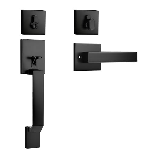 Black Front Door Handle Set,Exterior Door Handle with Black(Handle&Deadbolt)