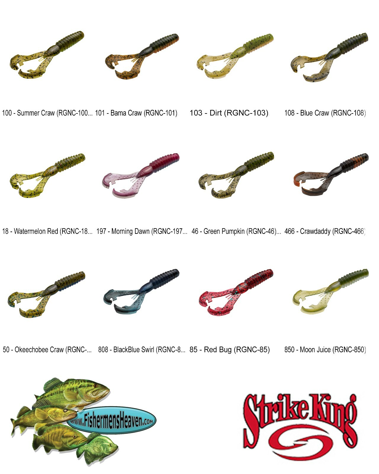 Strike King NED Craw (RGNC) Rage Tail 2.75" Finesse Crawdad Pick Any 12 Colors
