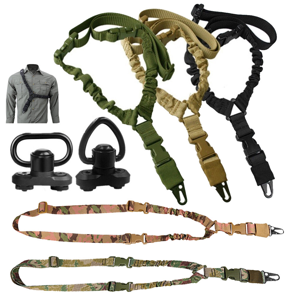 Single Point Gun Rifle Sling Bungee Strap w/ M-LOK Quick Release QD Sling Swivel