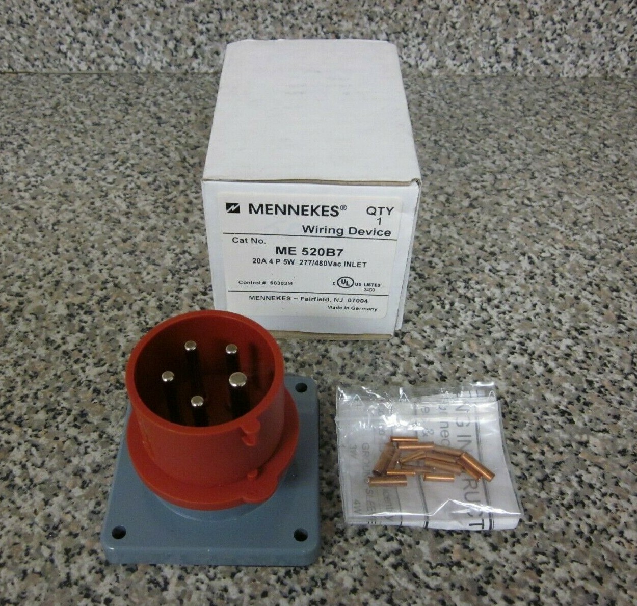 New Mennekes ME 520B7 20A 4P 5W 277/480V Pin and Sleeve Inlet Free Shipping