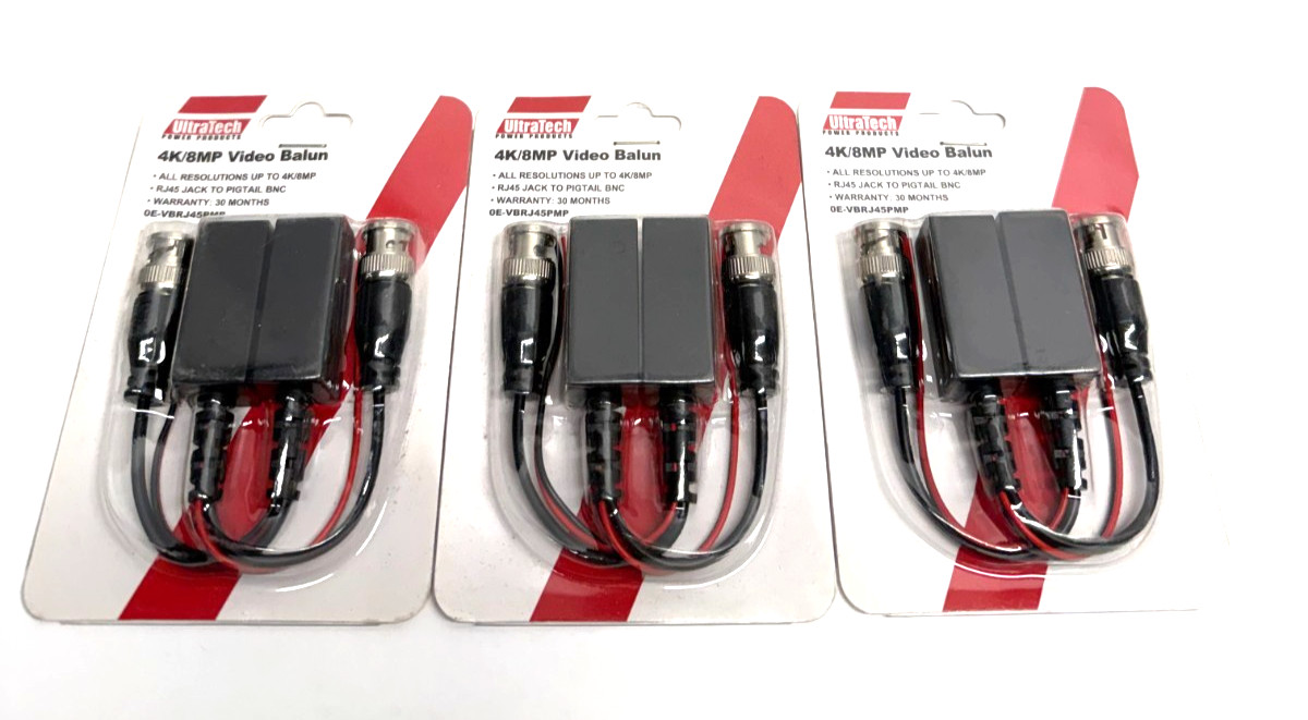 Lot of 3  UltraTech 0E-VBRJ45PMP Pair RJ45 to Pigtail BNC MP Video Balun, New