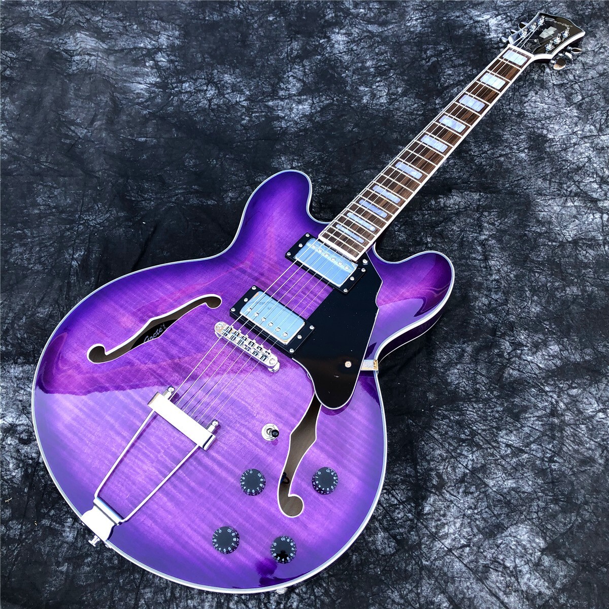 New Grote Purple Flame Maple Archtop Semi Hollow Jazz Electric Guitar