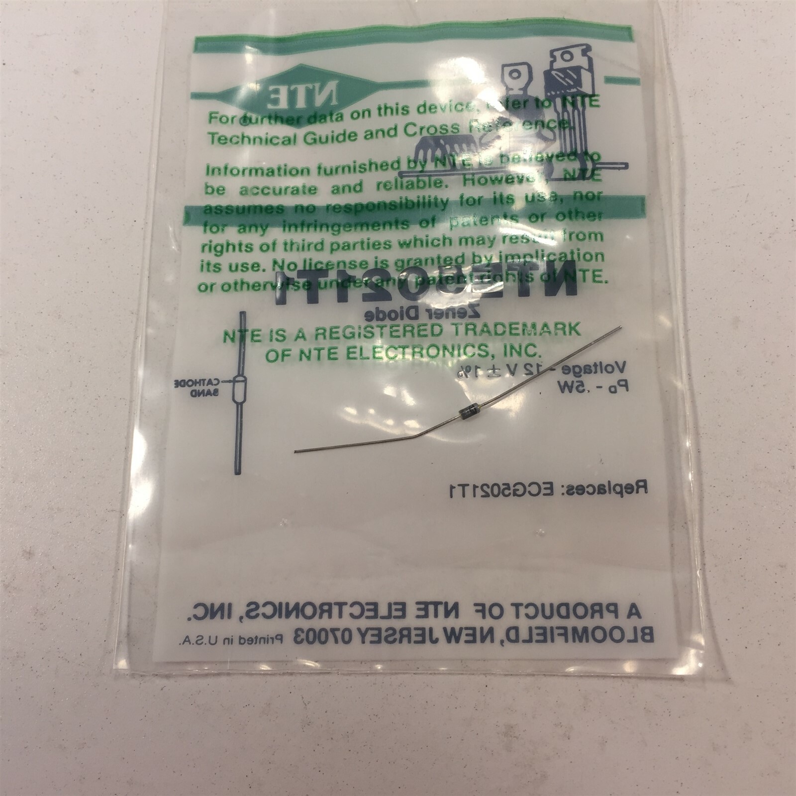 (5) NTE5021T1 Zener Diode, 500mW - Lot of 5