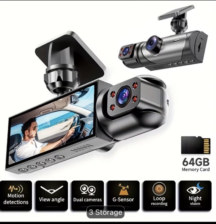 PODOFO Dual Camera Car Dash Cam, Front 1080P Built-in 480P  64 GB Memory Card