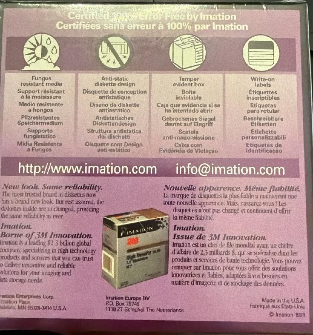 IMATION 1.0MB 2DD UNFORMATTED DISKETTES BOX 10 PACK NEW/UNUSED 3.5"