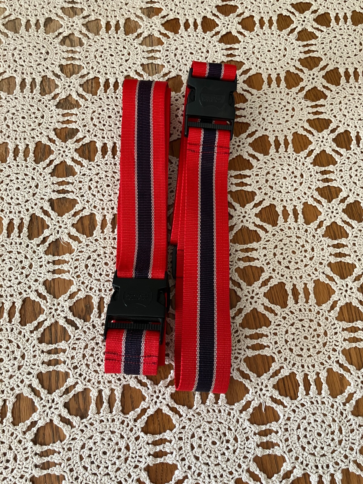 Lot of 2 Vintage American Tourister Red and Blue Adjustable Luggage Straps