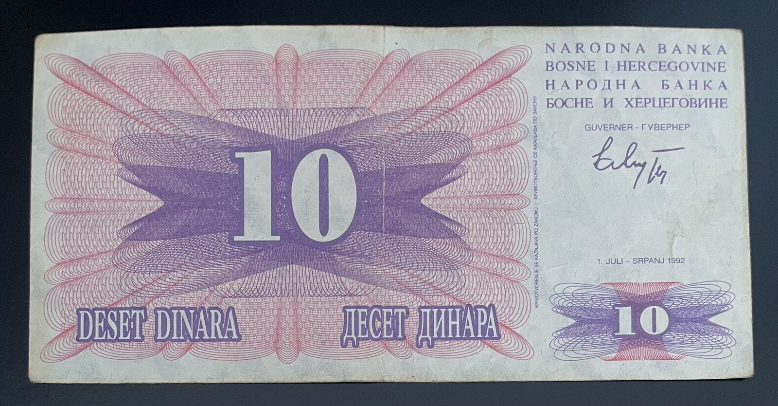 BOSNIA AND HERZEGOVINA - 1992 - 10 DINARA -FF75411646 - BANKNOTE - CIRCULATED