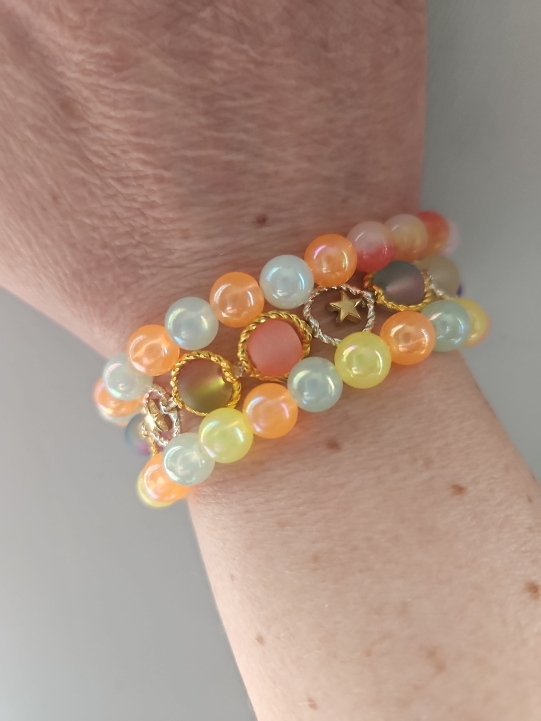Handmade Multicolred Beaded Stretchy Bracelets Set Of 3 (6")