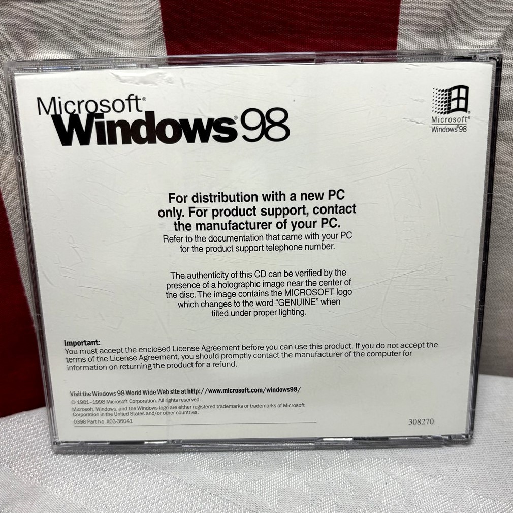 WINDOWS 98 Operating System vtg CD-ROM first edition PC hologram OEM