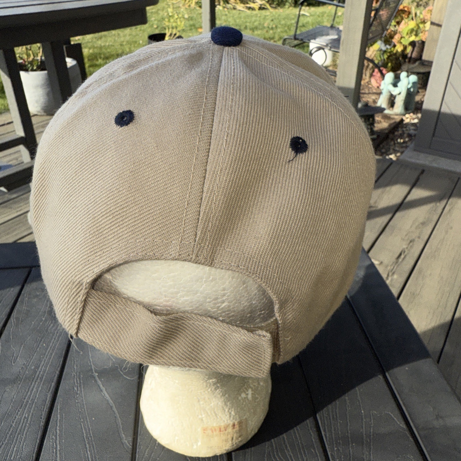 Florida Script navy And White on Tan Hat Cap W Eagle Hook Loop Acrylic EUC