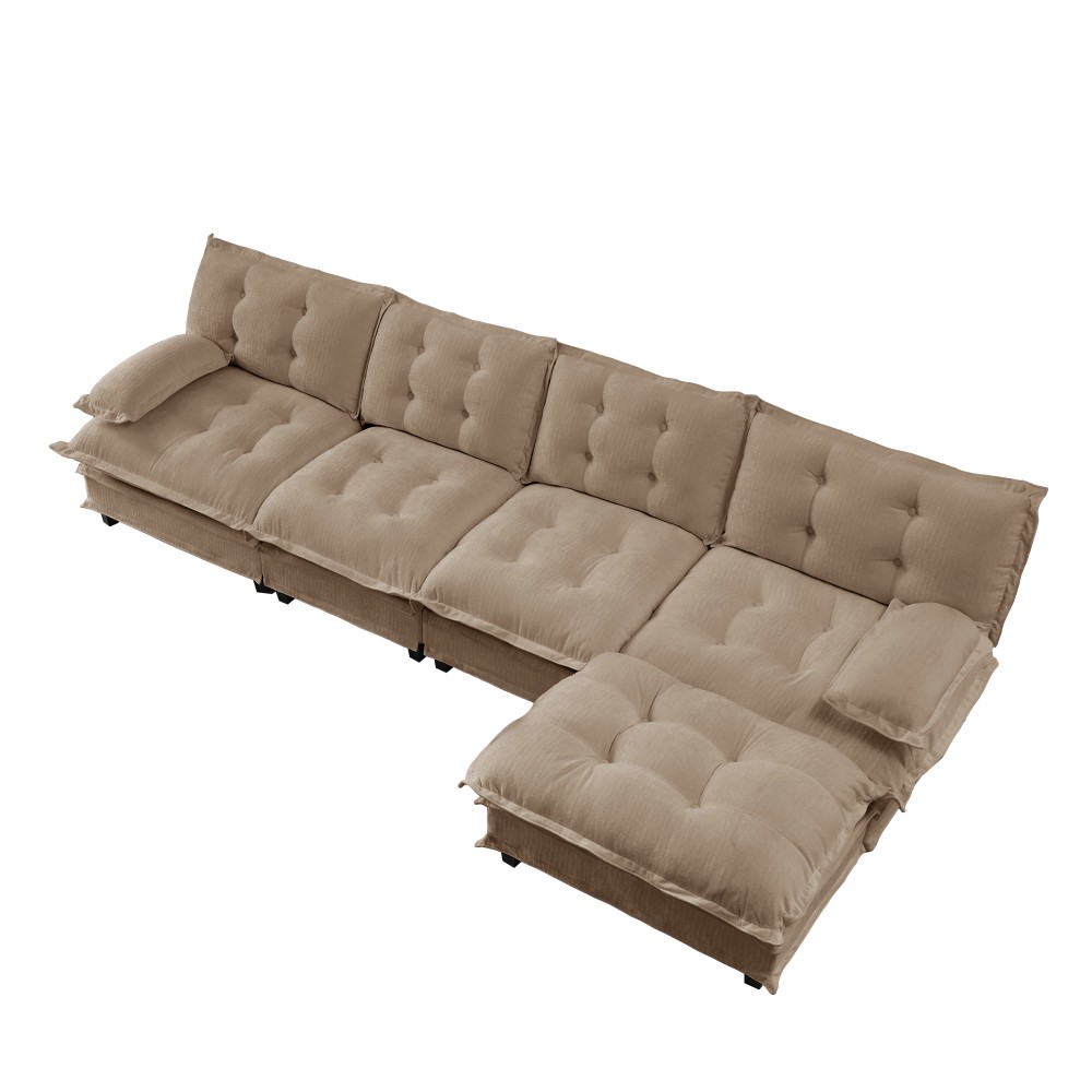 4 Seat L Shaped Sectional Sofa with Ottoman, Chenille Cloud Couch