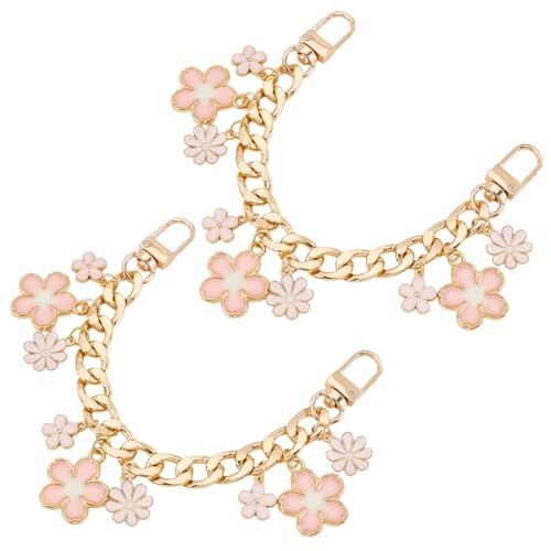 8.1 inch Golden Purse Extender with Flower Pendants, 2pcs Short Bag Strap