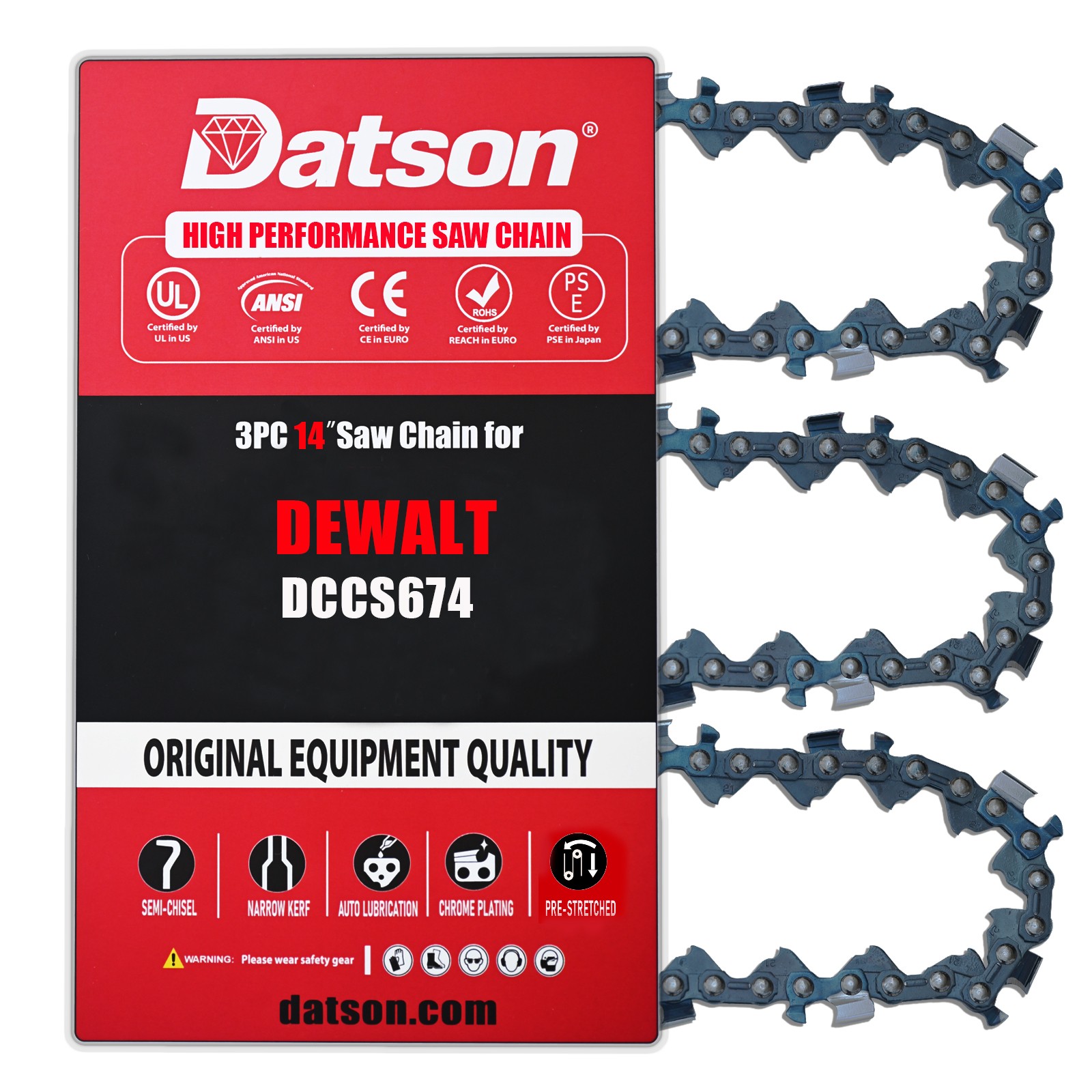 14 Inch Chainsaw Chain .325" LP .043" 59 DL FOR DEWALT 60V Max Brushless DCCS674