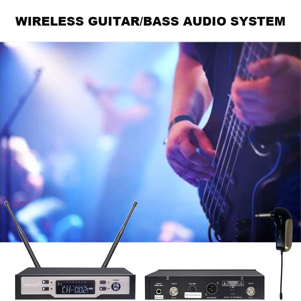 Wireless UHF Guitar Microphone Reciever Straight Angled Plug Stage DJ Microphone