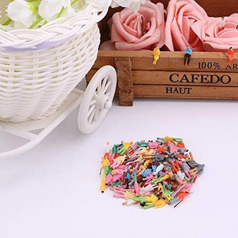 100PCS 1:100 HO Scale Tiny People Set - Mixed Painted Plastic Figures