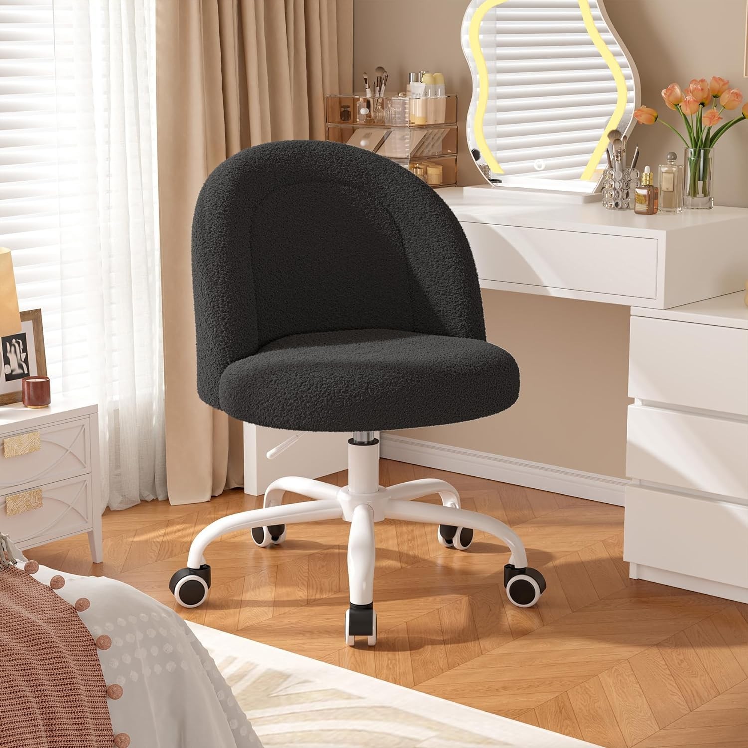 Vanity Chair with Wheels,Desk Chair with Back, Office Chair Height Adjustable