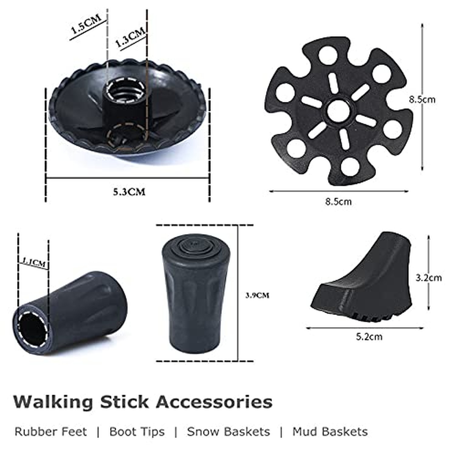 Walking Stick Tips Rubber 4pcs Trekking Pole Tips Replacement- Rubber Feet fo...