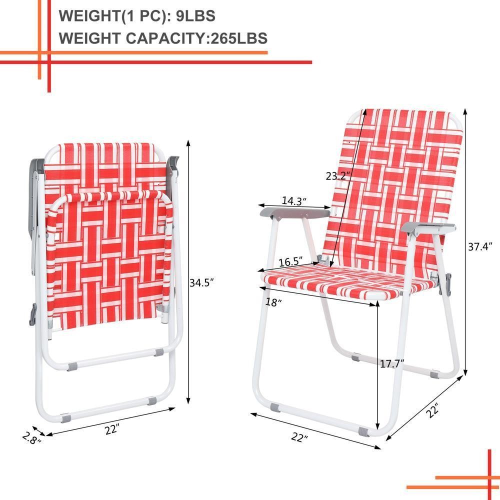 2 Pcs Folding Web Chair Beach Chair Lawn Patio Reclining Chair Camping Chair