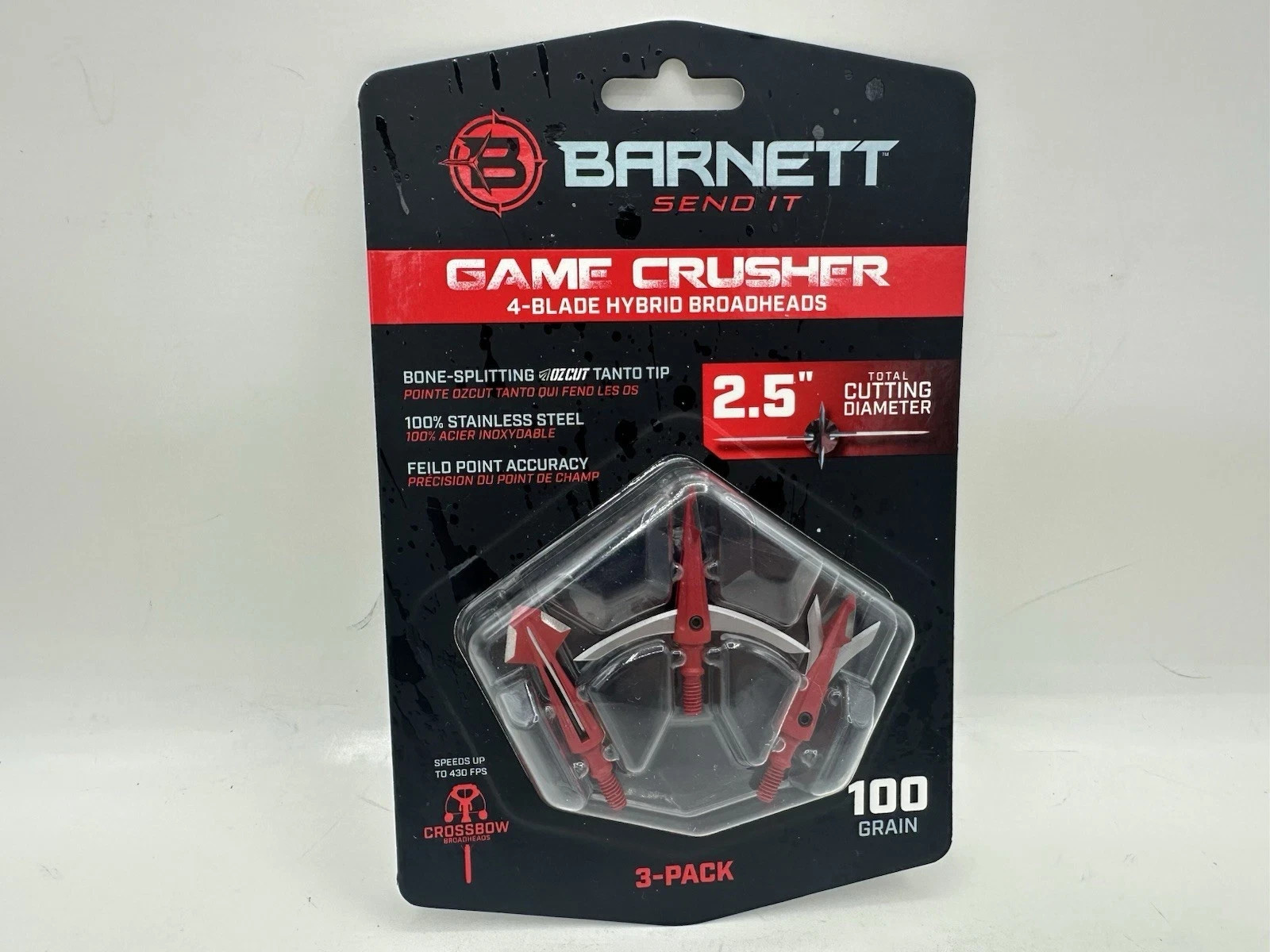 Barnett Send It Game Crusher 4 Blade Hybrid Broadheads 100 Grain 3 Pack